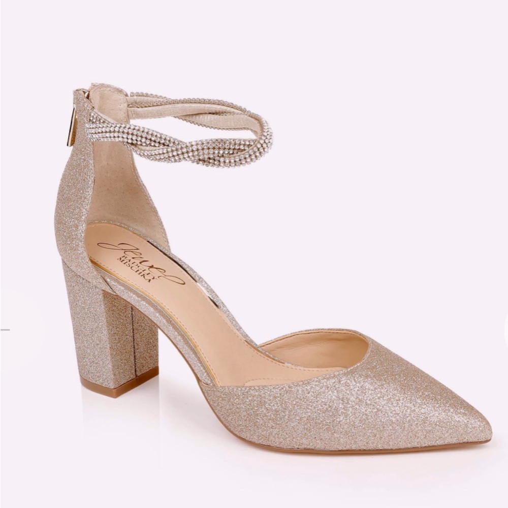 Jewel Badgley Mischka Womens Tinsley Pointed Toe Block Pump Heels gold 9.5 NWT